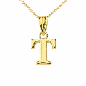 10k Solid Yellow Gold Small Mini Initial Letter T Pendant Necklace