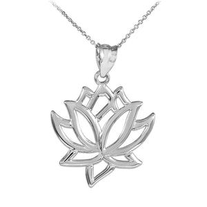925 Streling Silver Lotus Flower Buddhism Fortune Purify Pendant Necklace