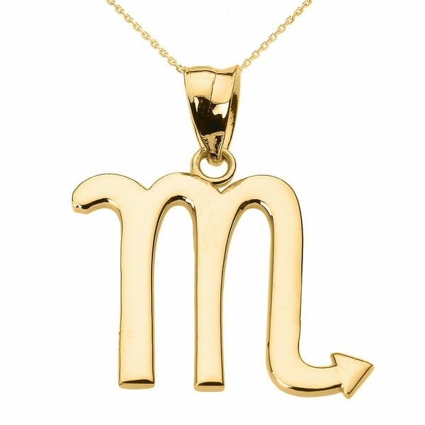 10k Solid Yellow Gold Scorpio November Zodiac Sign Horoscope Pendant Necklace