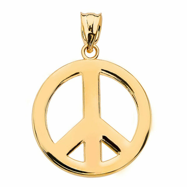 14k Solid Yellow Gold Boho Peace Sign Charm Pendant Necklace