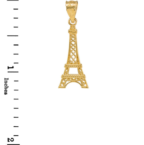14K Solid Yellow Gold Eiffel Tower Statue France Souvenir Pendant Necklace