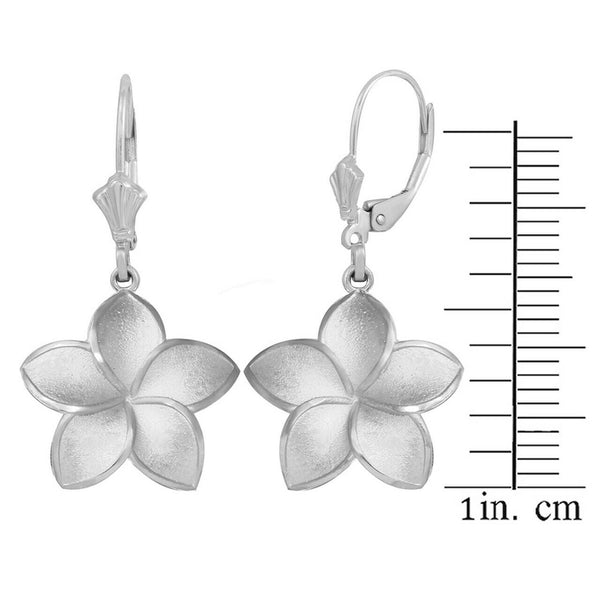 Sterling Silver Five Petal Plumeria Flower Texture Earrings - Small Medium Large