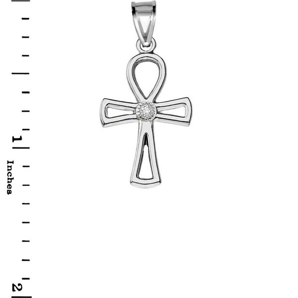 925 Sterling Silver CZ Ancient Egyptian Ankh Cross Openwork Pendant Necklace