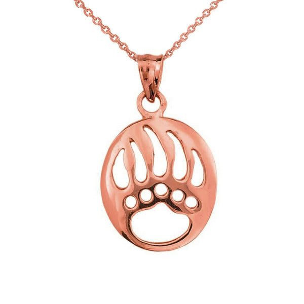 10K Solid Gold Bear Paw Print Pendant Necklace Yellow, Rose, White