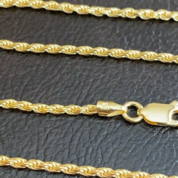 14k Yellow Gold Plated Over Sterling Silver Italian Italy Rope necklace 2.0 mm