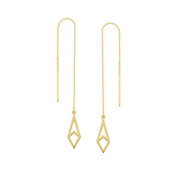 14K Solid Gold Harper Geometric Box Chain Threader Earrings -Yellow/ White/Rose