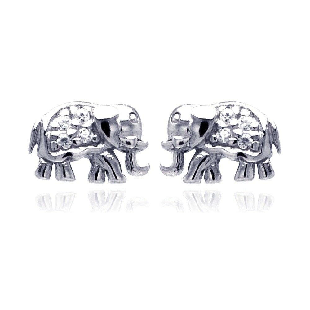 NWT Sterling Silver 925 Rhodium Plated Small Elephant Cluster CZ Stud Earrings