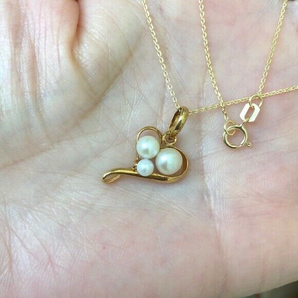14K Solid Gold Small Pearl Pendant Dainty Necklace 16"-18" adjustable