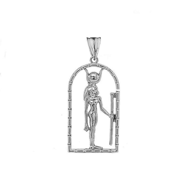 .925 Sterling Silver Hathor Egyptian God Pendant Necklace