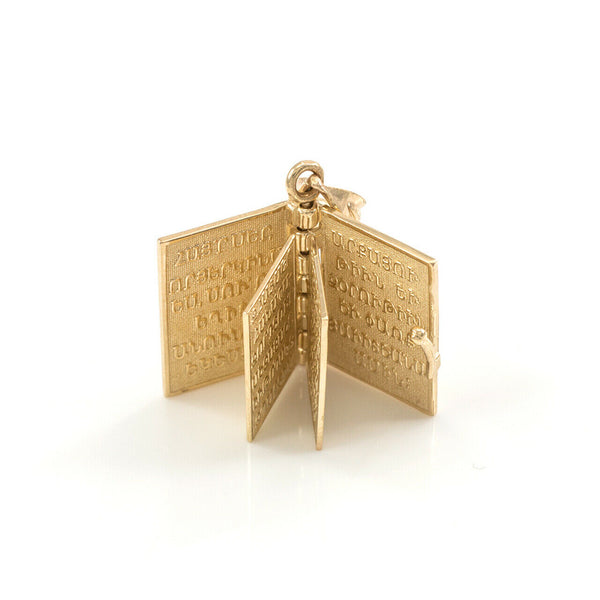 10k Solid Yellow Gold 3D Armenian Holy Bible Book Lords Prayer Pendant Necklace