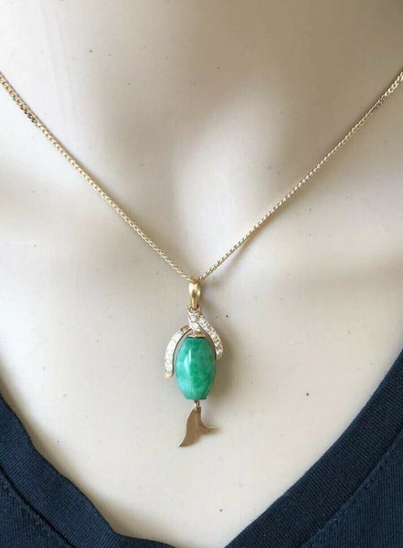 NEW 14K Yellow Gold Green Jade Pendant - ES32