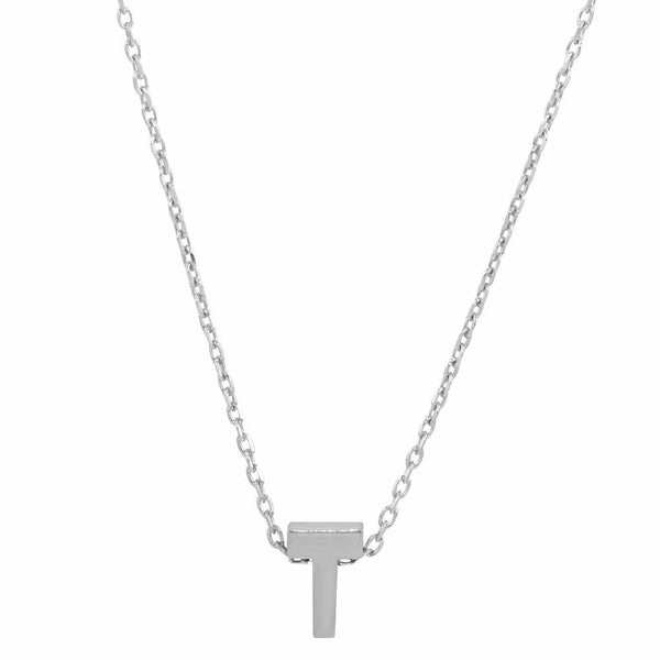 925 Sterling Silver Mini Small Initial Letter T Dainty Necklace - Minimalist