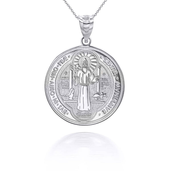 10K Solid Gold Saint Benito Prayer Double 2 sided Pendant Necklace