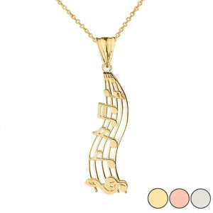 14k Yellow Gold Music Vertical Musical Notes Pendant Necklace