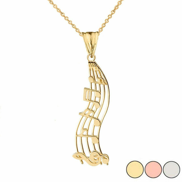 14k Yellow Gold Music Vertical Musical Notes Pendant Necklace