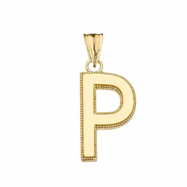 10k Solid Gold Small Milgrain Initial Letter P Pendant Necklace Personalized