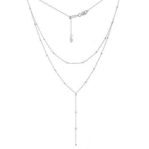14K Solid White Gold Layering Drop Dangle Bead Choker Necklace - Adjustable