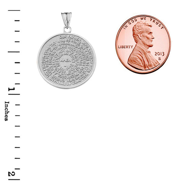 10k Solid White Gold The Lord's Prayer Medallion Pendant Necklace