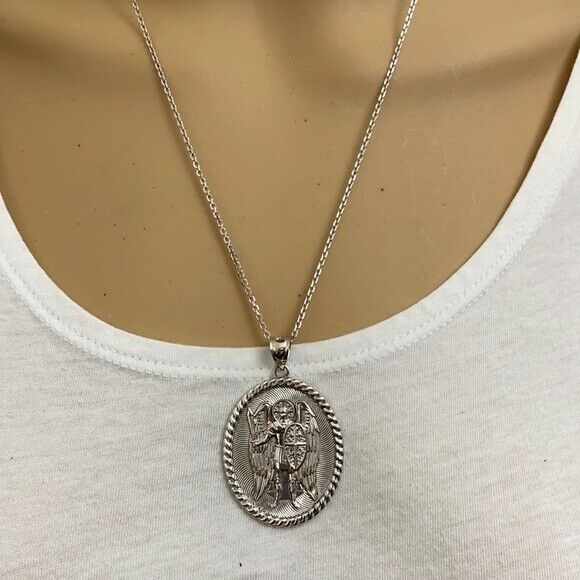 925 Sterling Silver St. Saint Michael Protect Us  Pendant Necklace