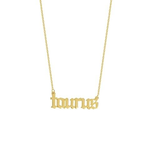 14K Solid Yellow Real Fine Gold Gothic Script Taurus Zodiac Necklace Adjustable