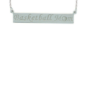 925 Sterling Silver Engraved "Basketball Mom" Geometric Bar Sport Necklace