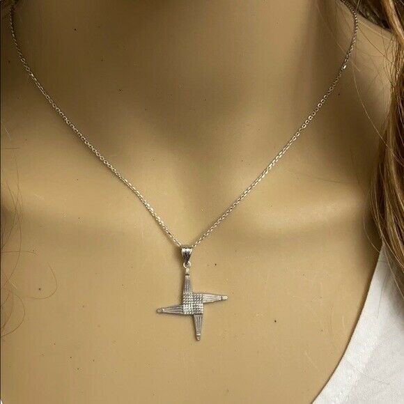 10k Solid Yellow Gold Irish St. Brigid's Christian Wall Cross Pendant Necklace