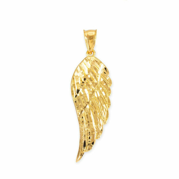 10k Solid Yellow Gold Medium Angel Wing Pendant Necklace