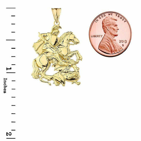 10K Solid Yellow Gold St. Saint George Pendant Necklace