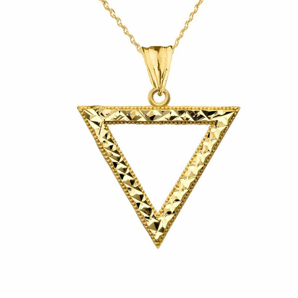 10k Solid Yellow Gold Chic Open Triangle Pendant Necklace