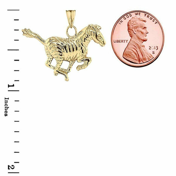 10K Solid Yellow Gold Zebra Charm Pendant Necklace 16" 18" 20" 22"