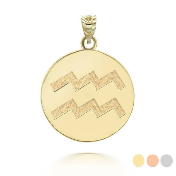 Personalized Name 10k 14k Solid Gold Zodiac Sign Aquarius Pendant Necklace