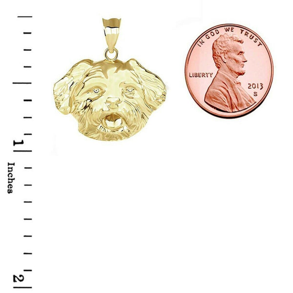 Solid Gold Dog Maltese Head Detailed Dog Sports Pendant Necklace