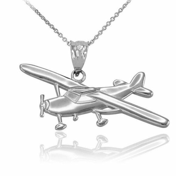 14k Solid White Gold Piper Tri Pacer PA-20 Aircraft Airplane Pendant Necklace