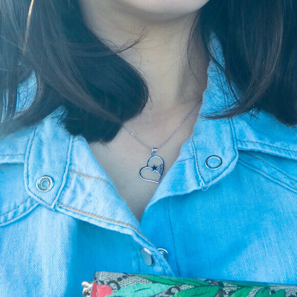 Dallas Cowboys Slanted Open Heart Silver Necklace - Officially Licensed NFL