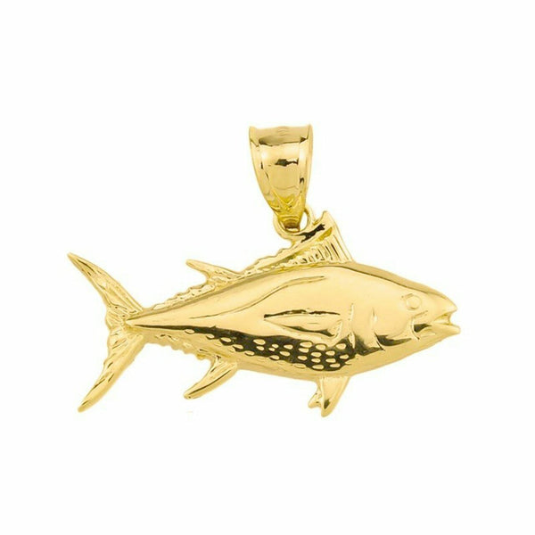 14k Solid Gold Yellowfin Tuna Fish Pendant Necklace