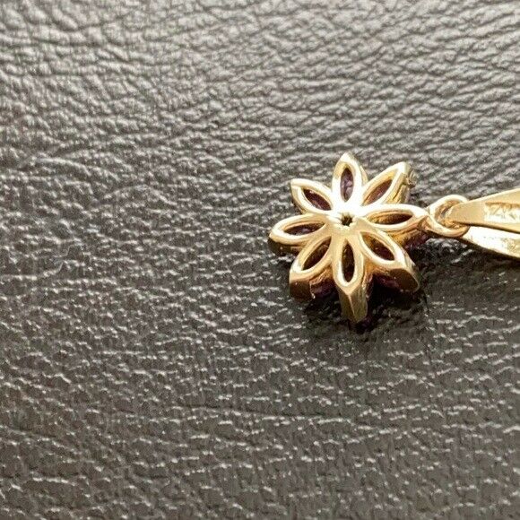 Solid 14k Rose Gold Genuine Ruby and Diamond Daisy Pendant Necklace