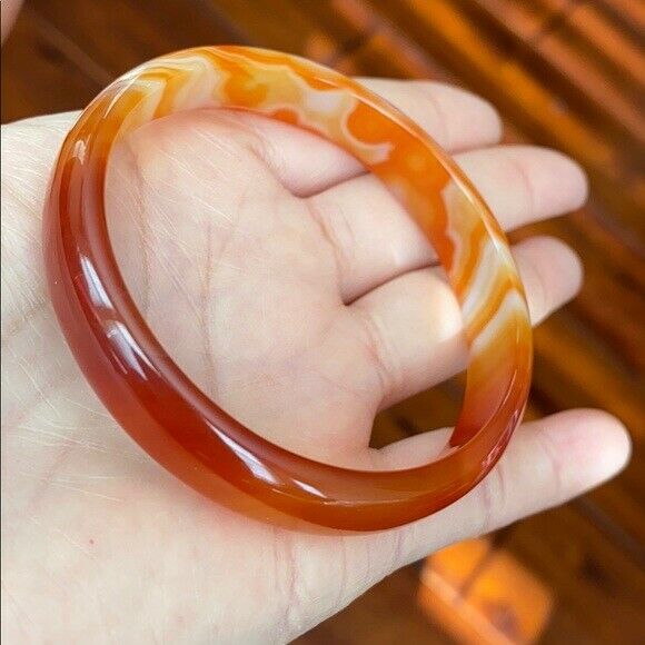 Red Orange Agate Bangle Bracelet Size 56 mm diameter - D shape MN58