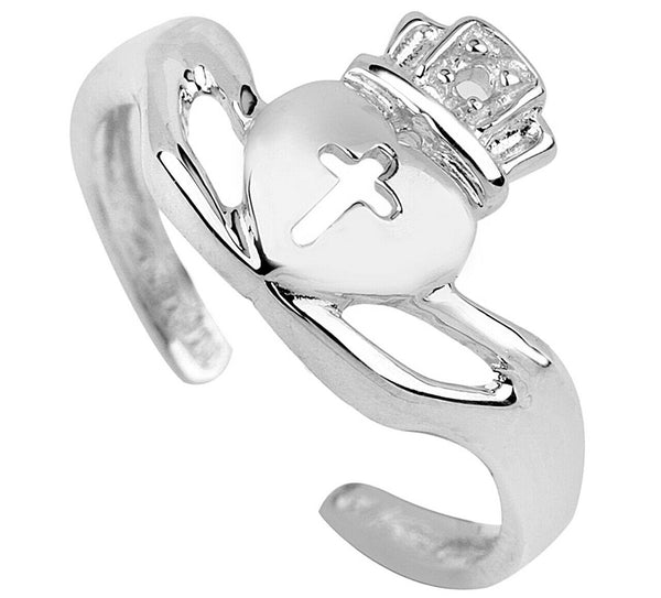 925 Sterling Silver Claddagh Toe Ring - Adjustable - Knuckle, Thumb