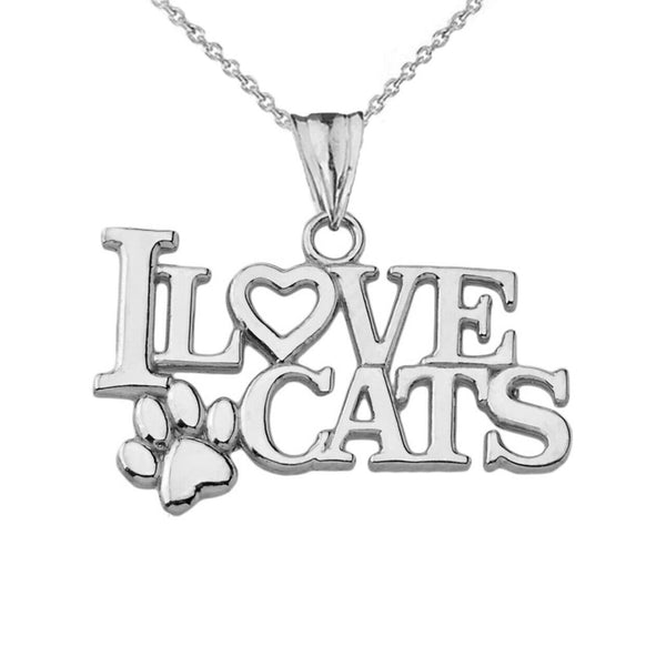 925 Sterling Silver "I Love Cats" Pendant Necklace