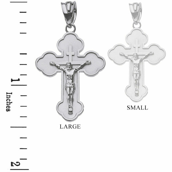 Sterling Silver Double Side Eastern Orthodox Russian L Crucifix Pendant Necklace