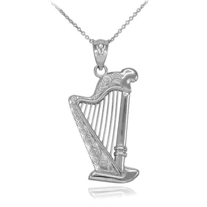 Sterling Silver Music Modern Pedal Harp Harmonic Organ Strings Pendant Necklace