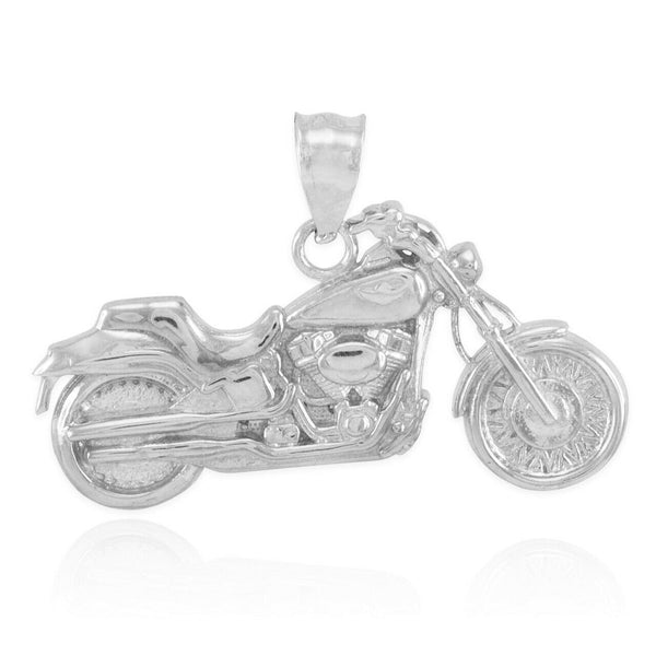 .925 Sterling Silver Motorcycle Charm Pendant Necklace