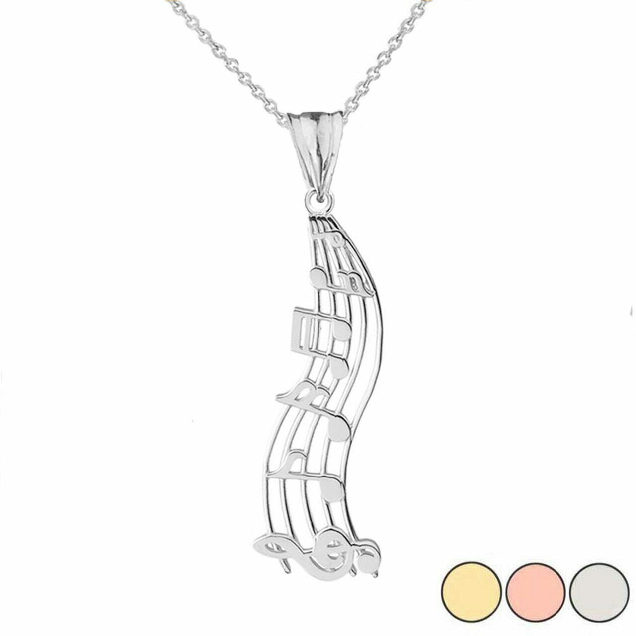 14k White Gold Music Vertical Musical Notes Pendant Necklace