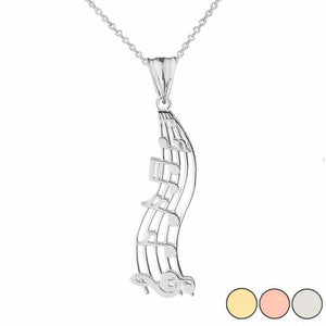 14k White Gold Music Vertical Musical Notes Pendant Necklace