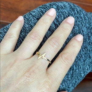 14K Solid Yellow Gold Heartbeat Heart Beat Ring Size 6, 7, 8
