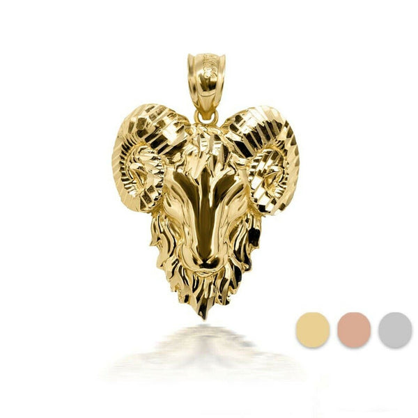14K Solid Gold Ram Aries Zodiac Symbol of Rulership Pendant Necklace
