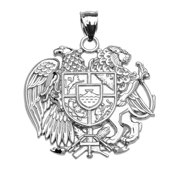Sterling Silver Armenian National Coat of Arms Eagle and Lion Pendant Necklace