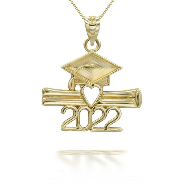 14K Solid Gold Class of 2022 Graduation Cap and Diploma Pendant Necklace