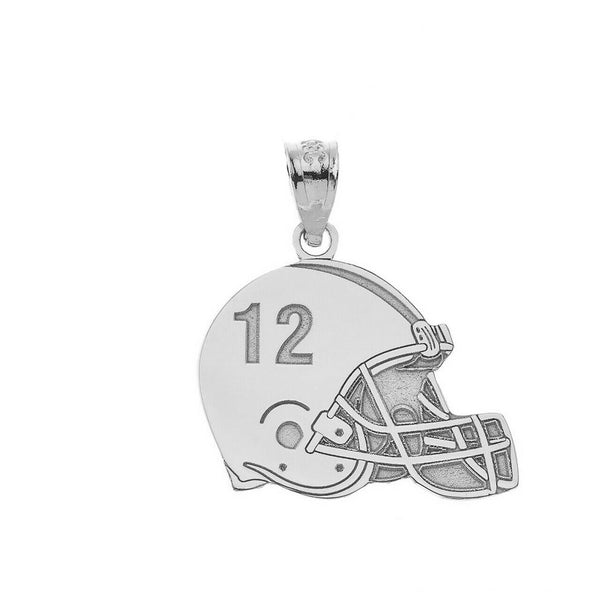 Personalized Engrave Name Number Silver Football Helmet Pendant Necklace