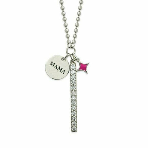 925 Sterling Silver Bar Engrave Mama Disk Pink Star Necklace Mixed Pendant